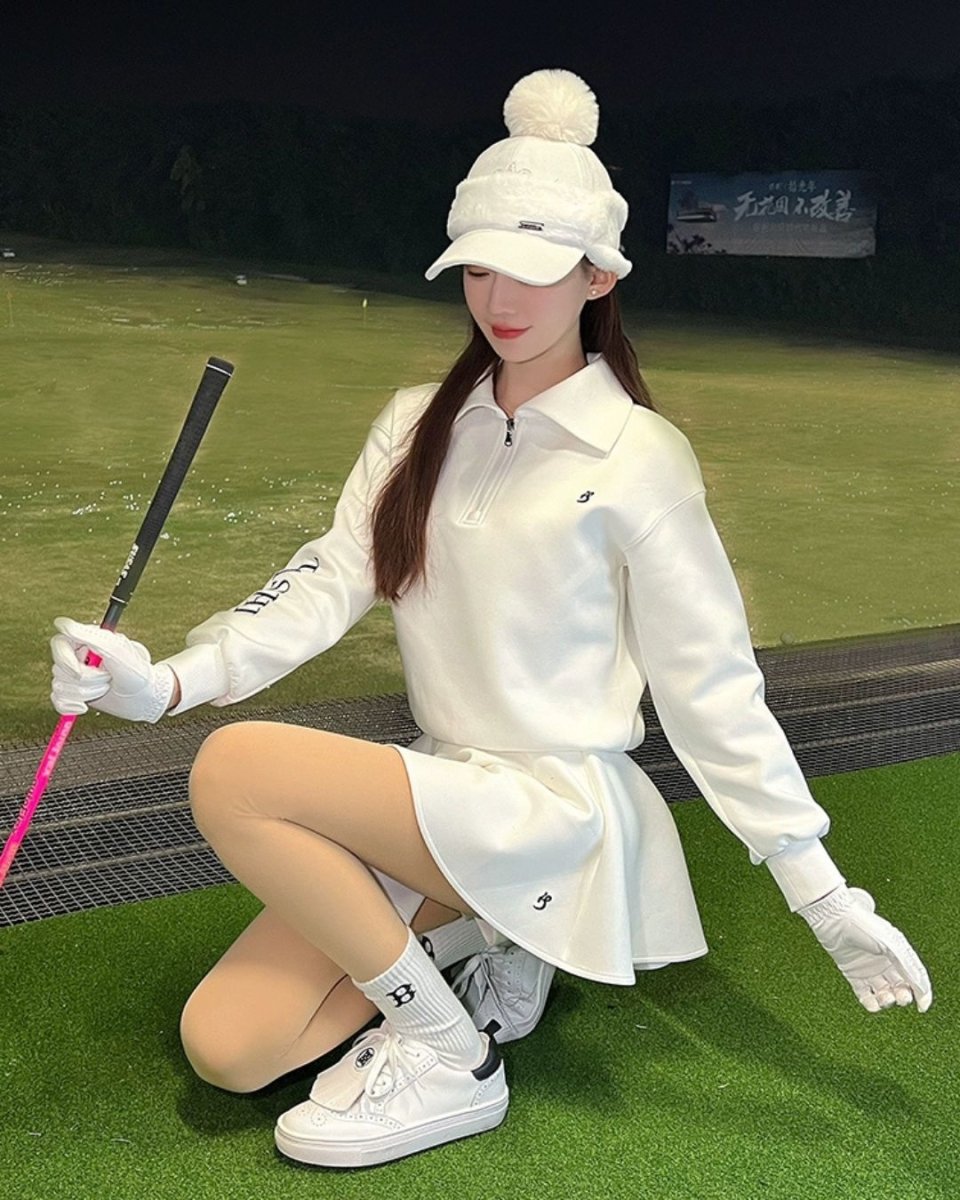 ハーフジップトップス フレアスカート　セットアップ CH794 - Chamule