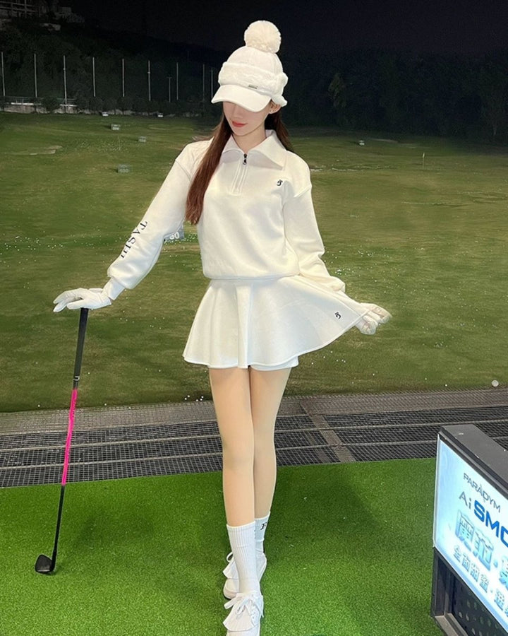 ハーフジップトップス フレアスカート　セットアップ CH794 - Chamule