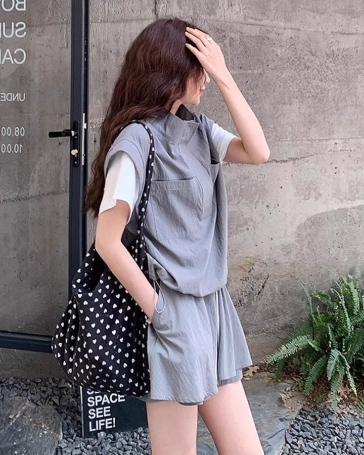 ハーフジップトップス キュロットセットアップ　CH796 - Chamule