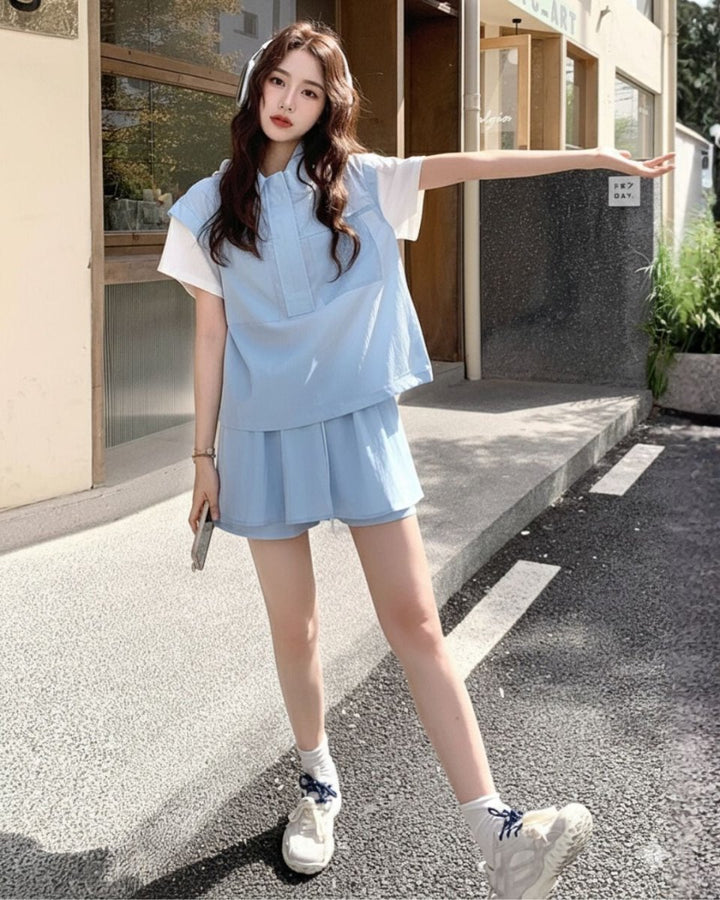 ハーフジップトップス キュロットセットアップ　CH796 - Chamule