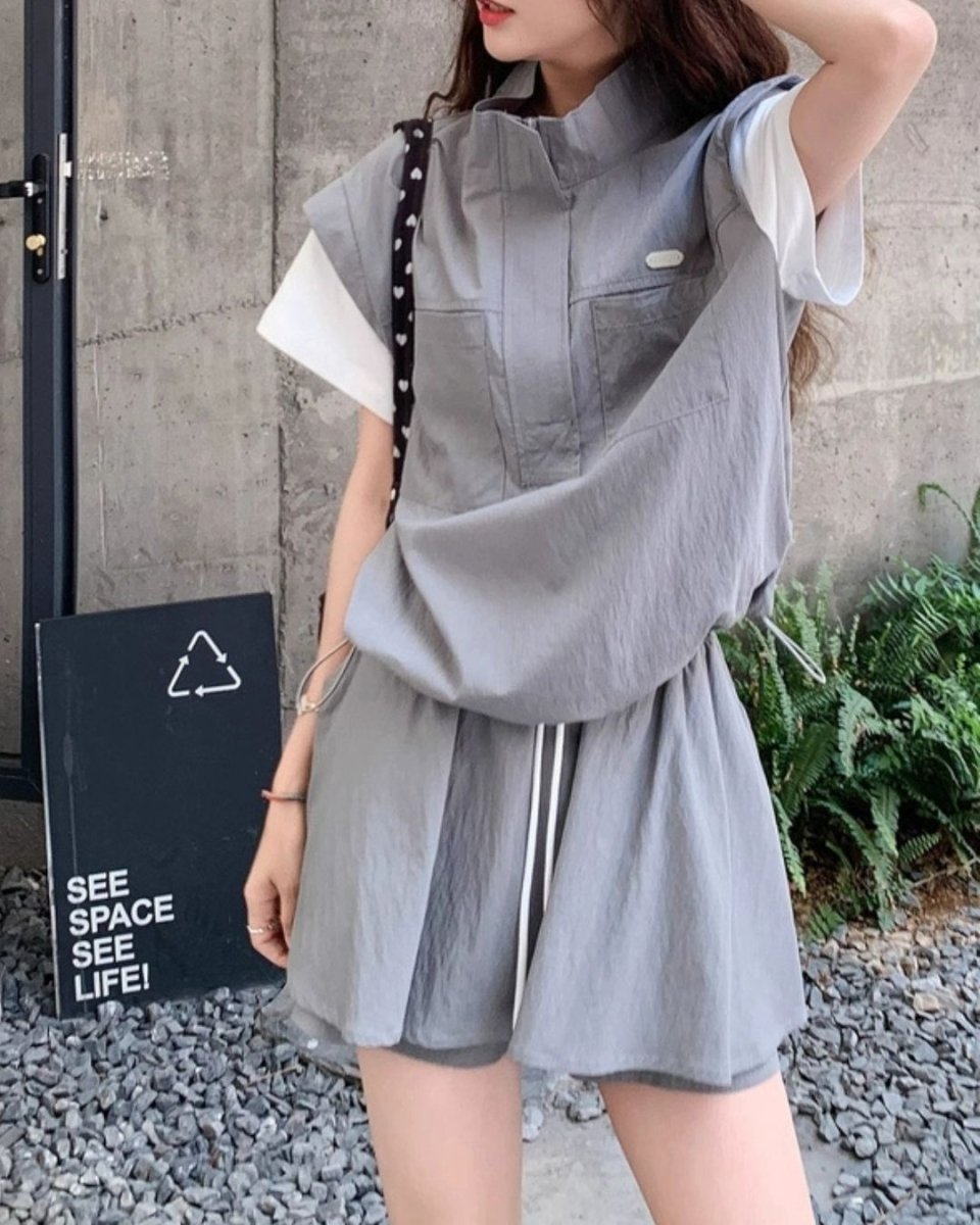 ハーフジップトップス キュロットセットアップ　CH796 - Chamule