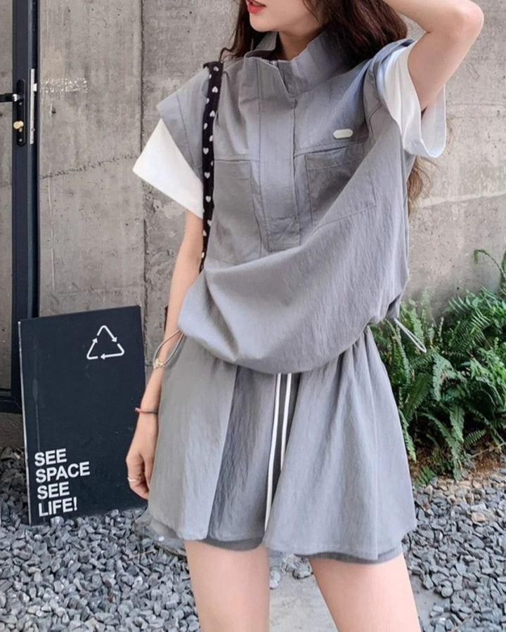 ハーフジップトップス キュロットセットアップ　CH796 - Chamule