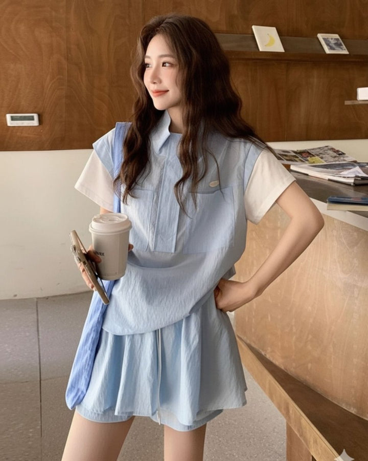 ハーフジップトップス キュロットセットアップ　CH796 - Chamule