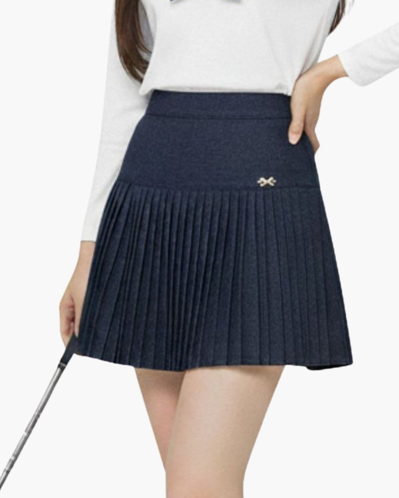 レディース ゴルフ プリーツスカート インナーパンツ付き リボン