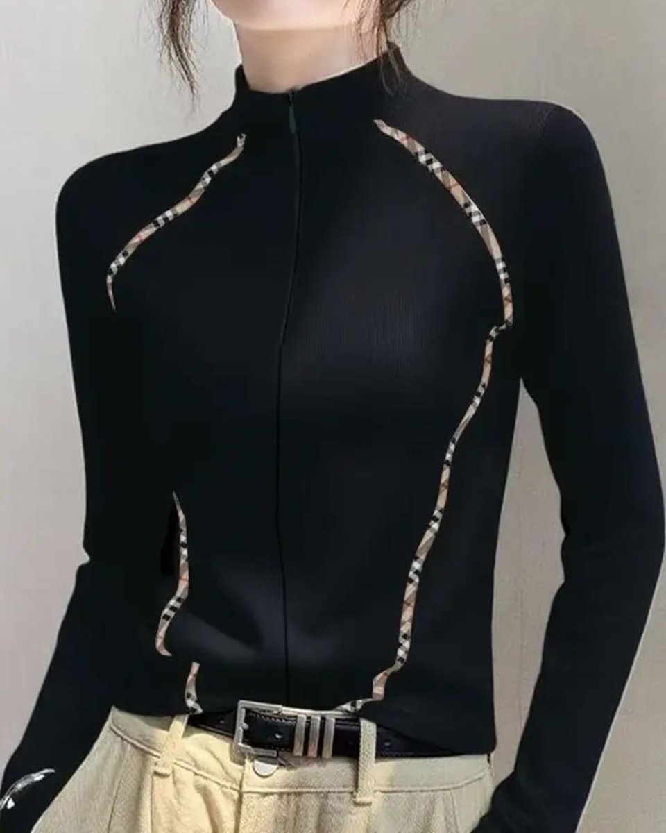 アーガイルラインジップゴルフトップス　CH808 - Chamule