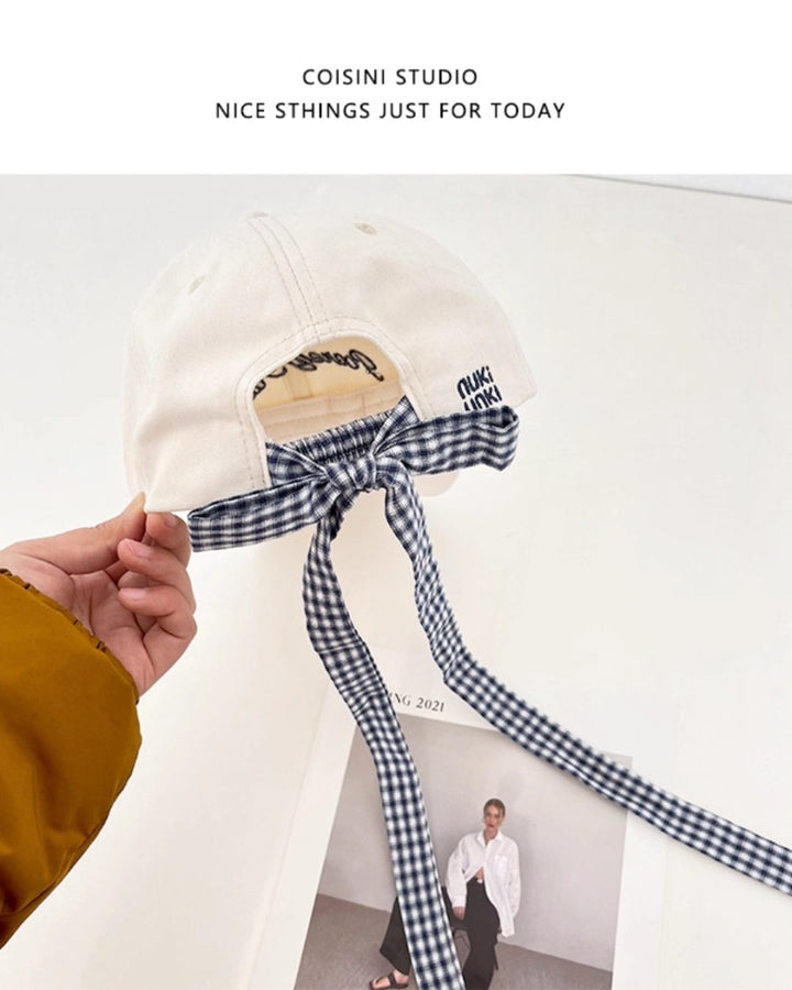 レディース チェックリボン付きキャップ 帽子　ロゴ入り　CH811 - Chamule