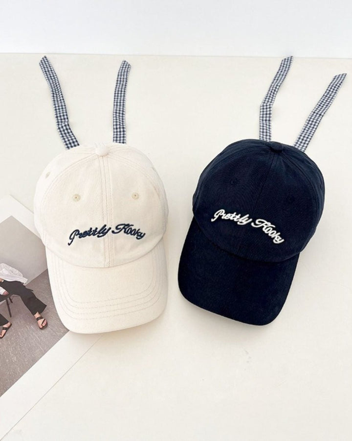 レディース チェックリボン付きキャップ 帽子　ロゴ入り　CH811 - Chamule