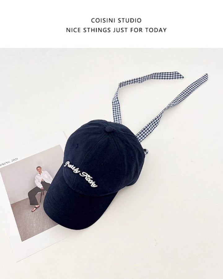 レディース チェックリボン付きキャップ 帽子　ロゴ入り　CH811 - Chamule