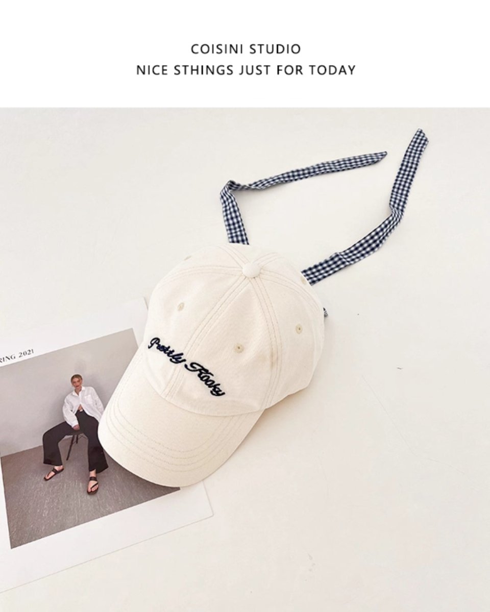 レディース チェックリボン付きキャップ 帽子　ロゴ入り　CH811 - Chamule