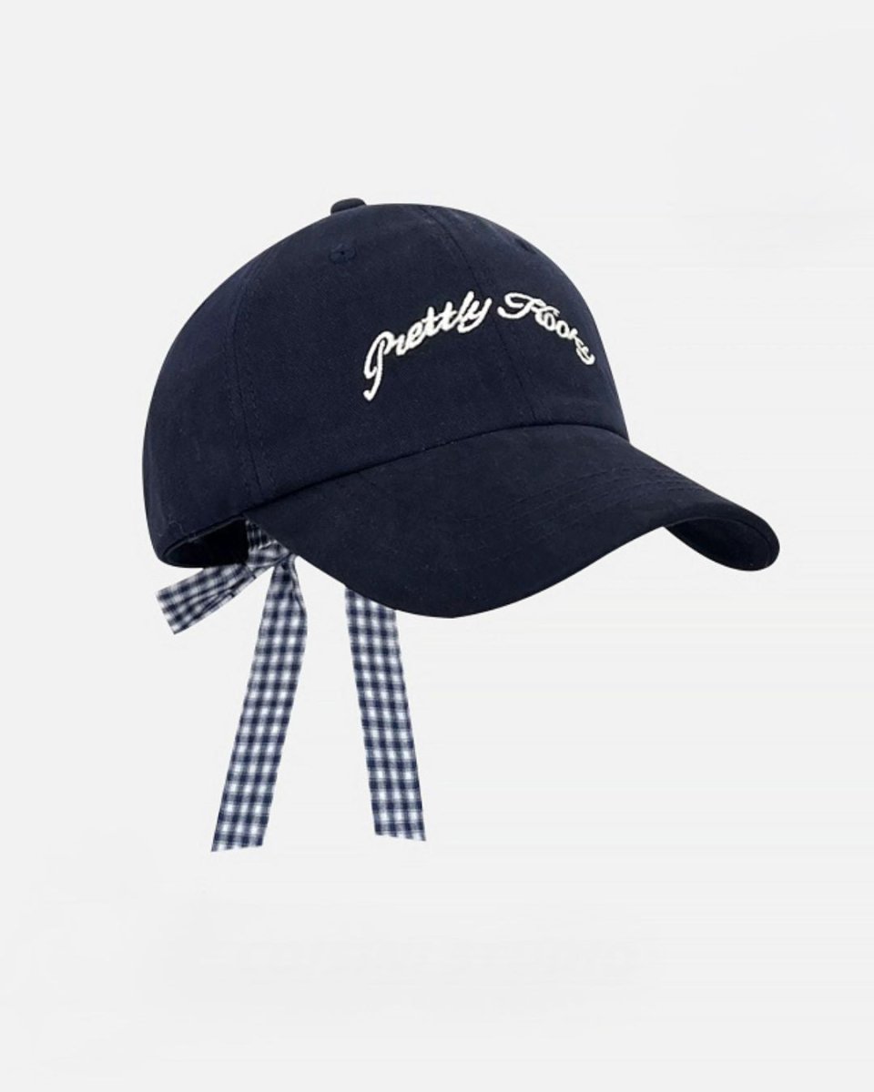 レディース チェックリボン付きキャップ 帽子　ロゴ入り　CH811 - Chamule