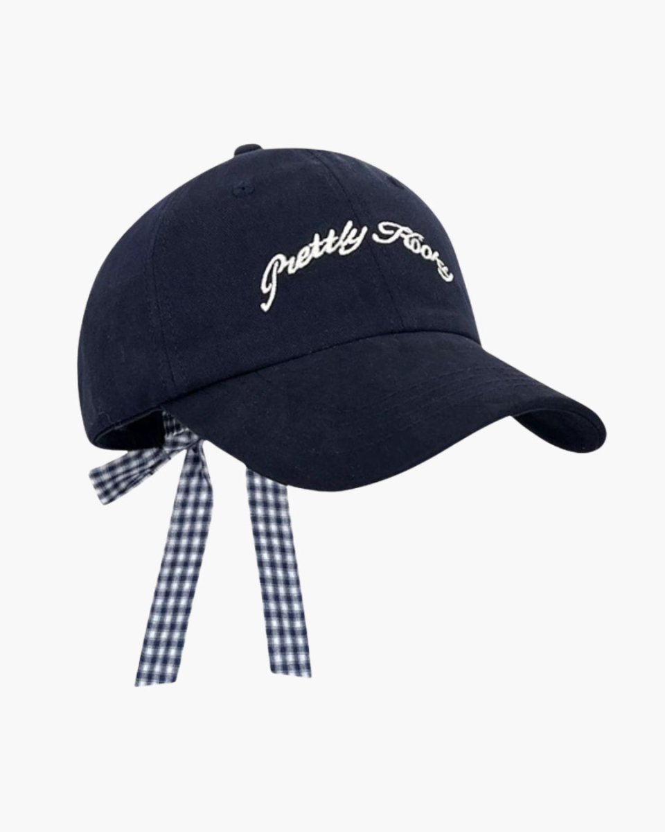 レディース チェックリボン付きキャップ 帽子　ロゴ入り　CH811 - Chamule