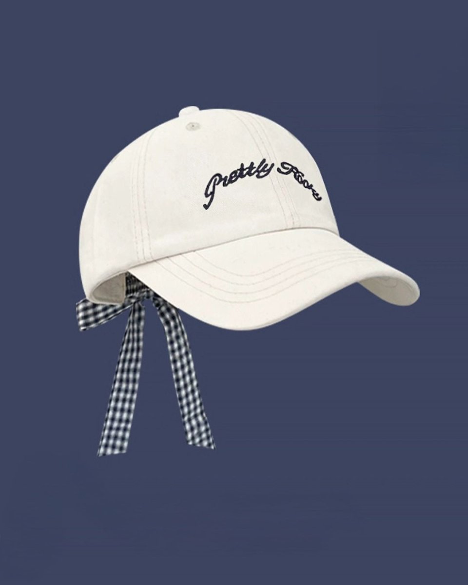 レディース チェックリボン付きキャップ 帽子　ロゴ入り　CH811 - Chamule