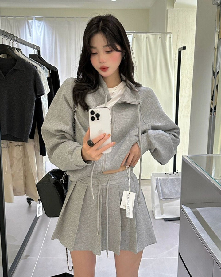 ジップアップブルゾン＋プリーツスカート　セットアップ　CH813 - Chamule