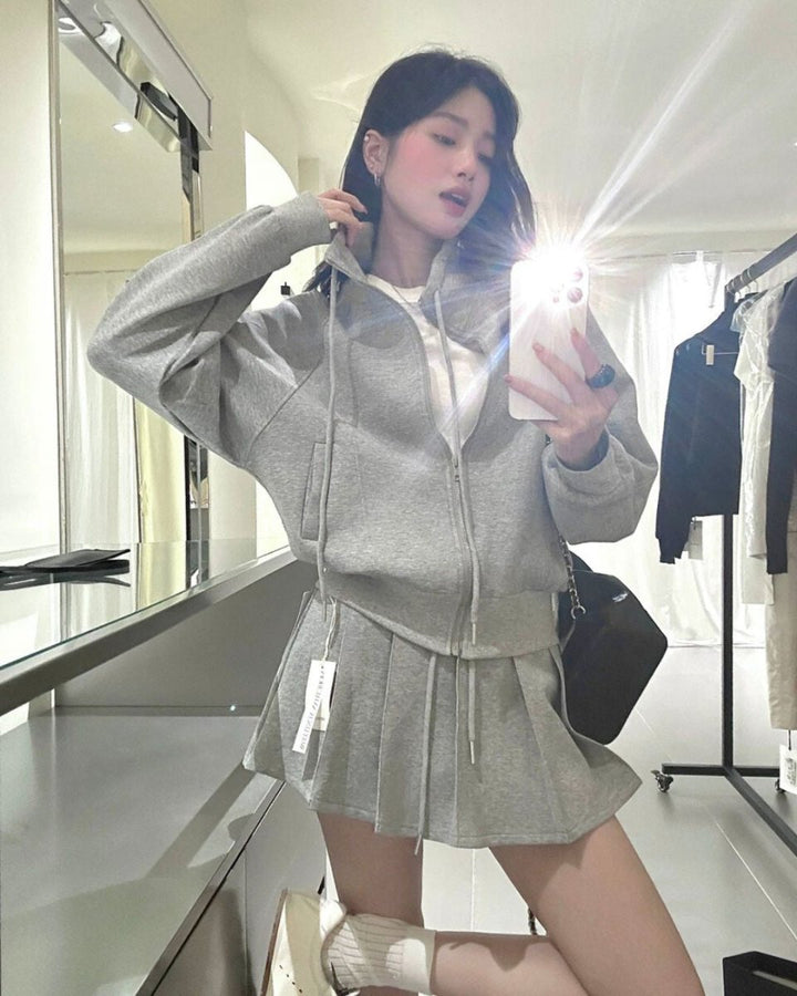 ジップアップブルゾン＋プリーツスカート　セットアップ　CH813 - Chamule