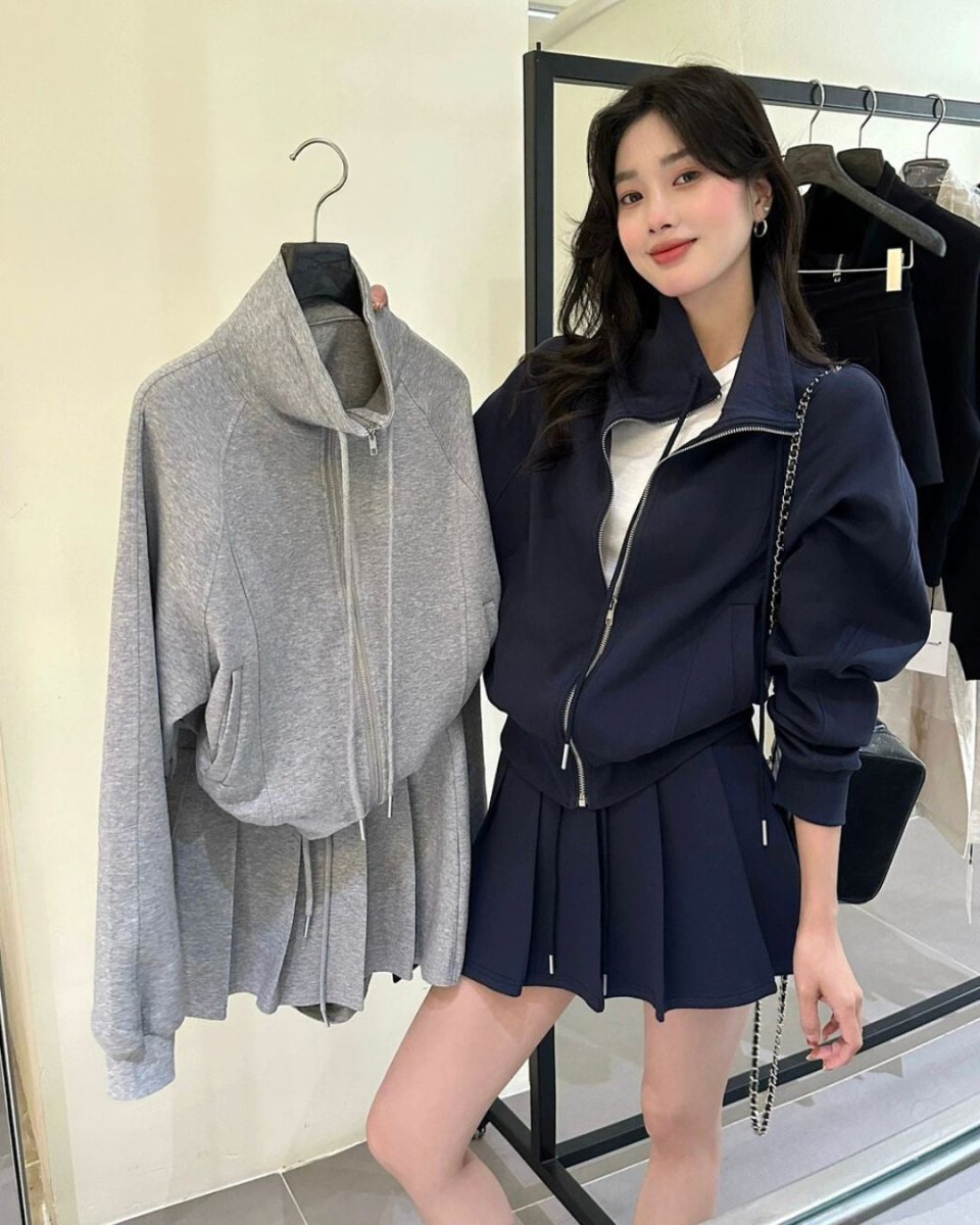 ジップアップブルゾン＋プリーツスカート　セットアップ　CH813 - Chamule