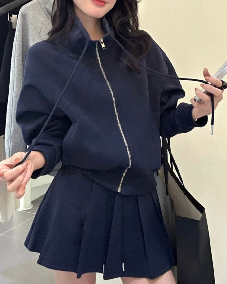 ジップアップブルゾン＋プリーツスカート　セットアップ　CH813 - Chamule