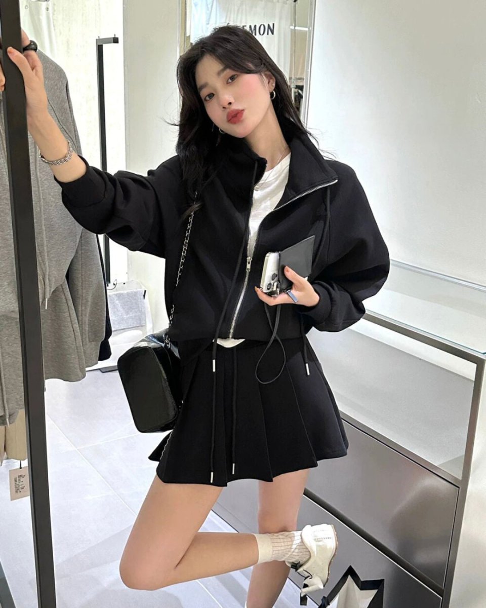 ジップアップブルゾン＋プリーツスカート　セットアップ　CH813 - Chamule