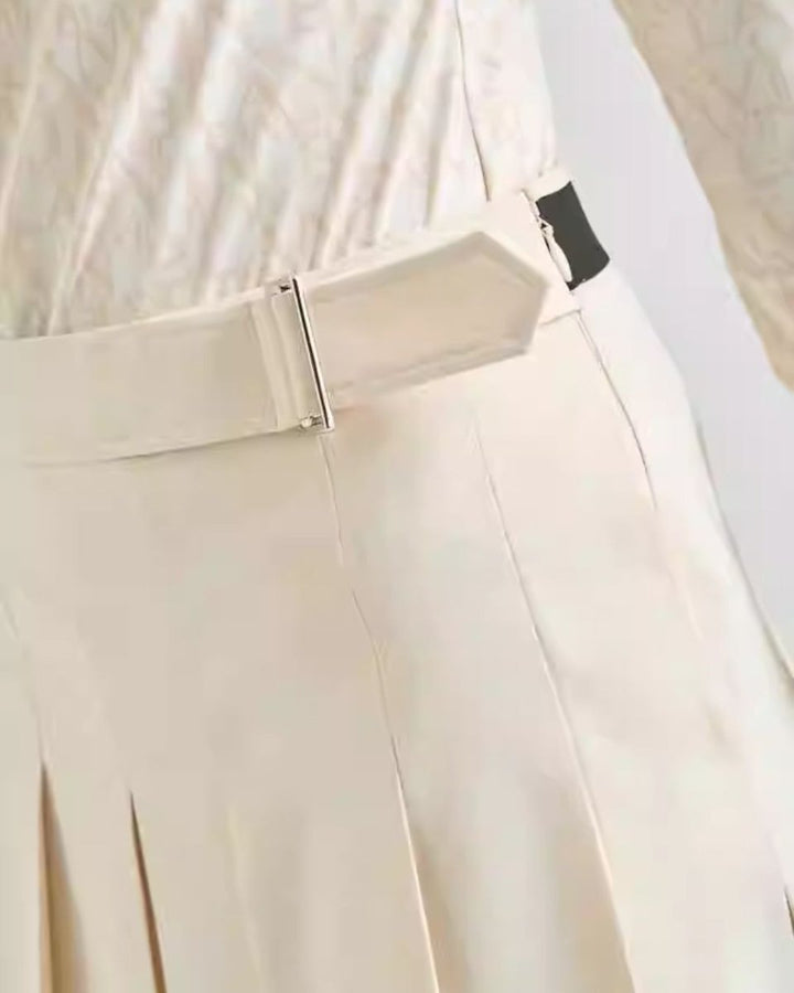 ゴルフウェア レディース ベルト付き プリーツスカート ショート丈 シンプル 上品デザイン CH817 - Chamule