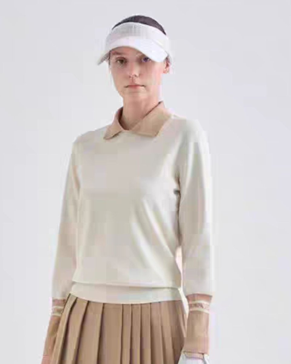 ゴルフウェア 襟付き配色ニット トップス 長袖 　CH818 - Chamule