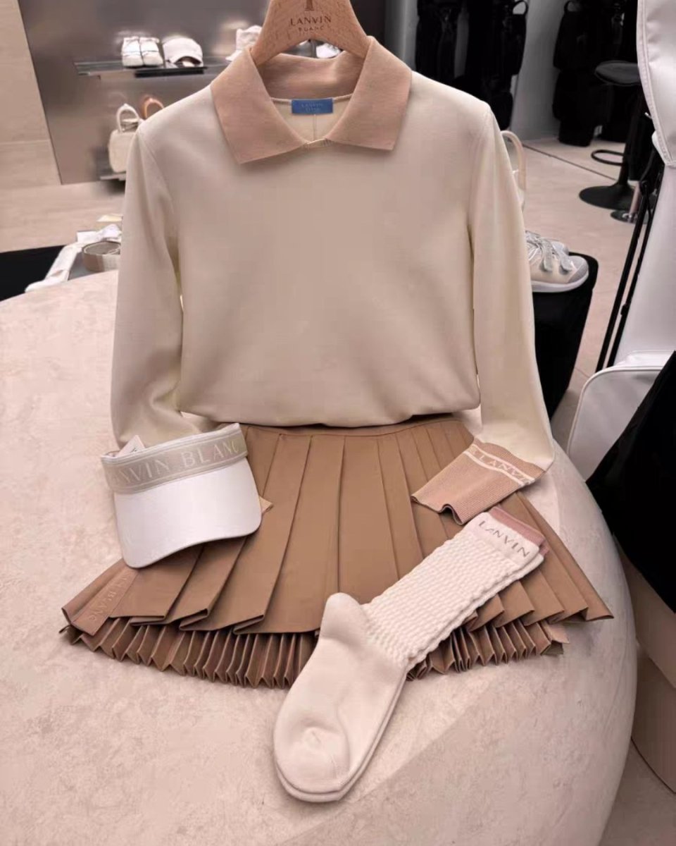 ゴルフウェア 襟付き配色ニット トップス 長袖 　CH818 - Chamule