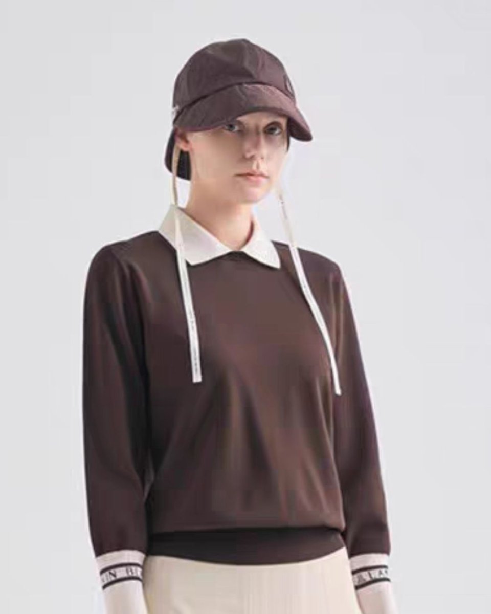 ゴルフウェア 襟付き配色ニット トップス 長袖 　CH818 - Chamule