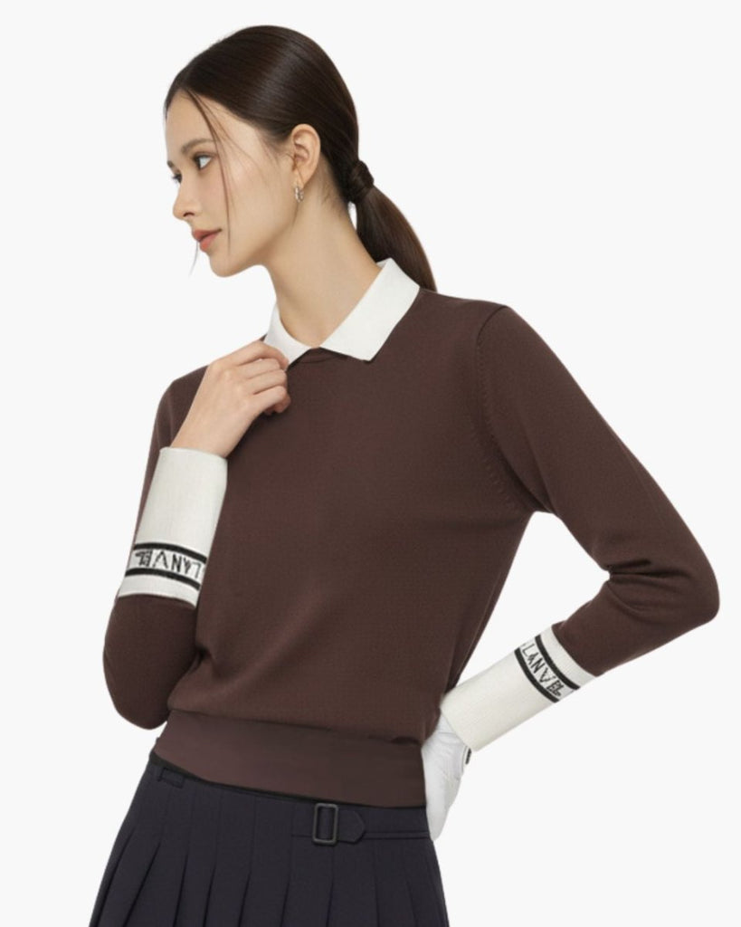 ゴルフウェア 襟付き配色ニット トップス 長袖 CH818 – Chamule