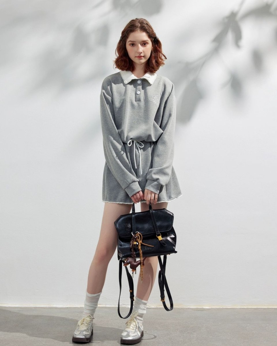 ゴルフウェア レディース ワンピース　スウェット素材 配色襟付き 長袖 CH820 - Chamule