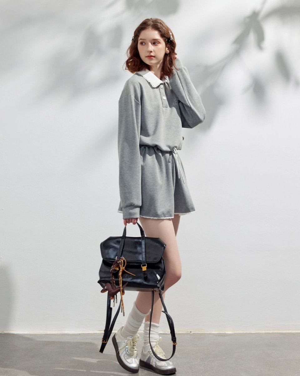 ゴルフウェア レディース ワンピース　スウェット素材 配色襟付き 長袖 CH820 - Chamule