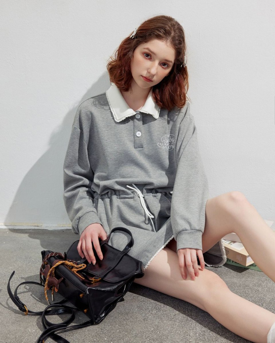 ゴルフウェア レディース ワンピース　スウェット素材 配色襟付き 長袖 CH820 - Chamule