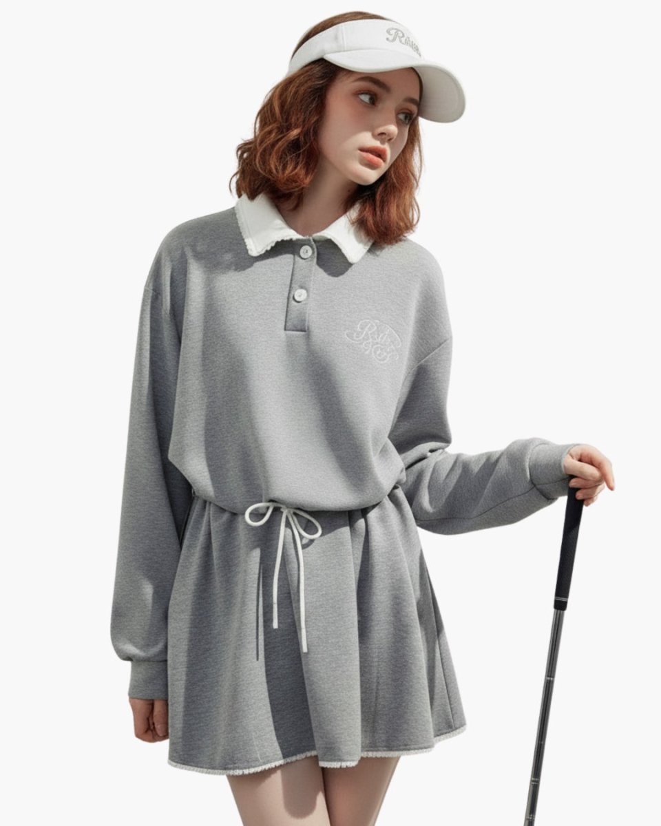 ゴルフウェア レディース ワンピース スウェット素材 配色襟付き 長袖  CH820
