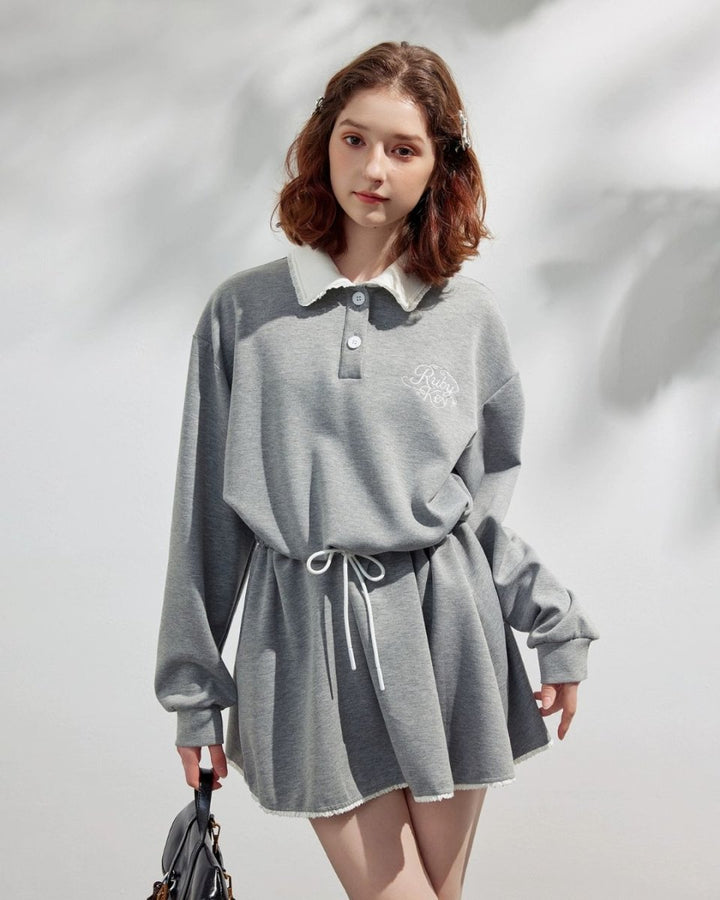 ゴルフウェア レディース ワンピース　スウェット素材 配色襟付き 長袖 CH820 - Chamule