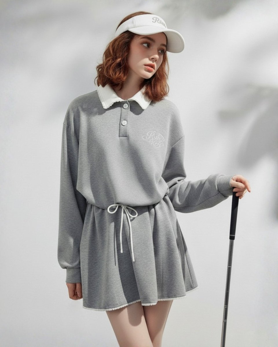 ゴルフウェア レディース ワンピース　スウェット素材 配色襟付き 長袖 CH820 - Chamule