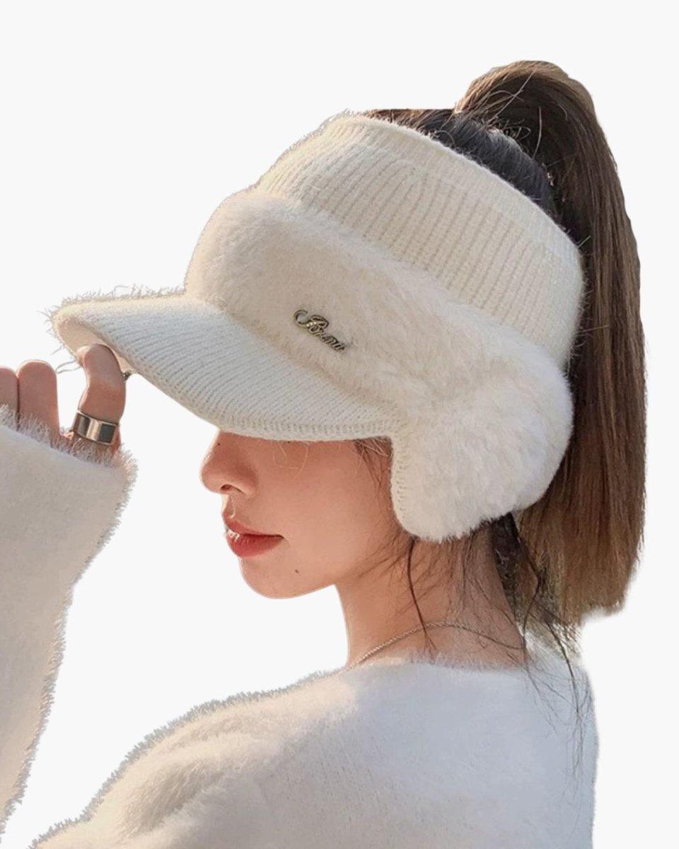 耳あて付き ファーバイザーキャップ ｜冬用 防寒 ニット帽 ゴルフ CH829 - Chamule