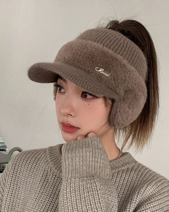 耳あて付き ファーバイザーキャップ ｜冬用 防寒 ニット帽 ゴルフ CH829 - Chamule