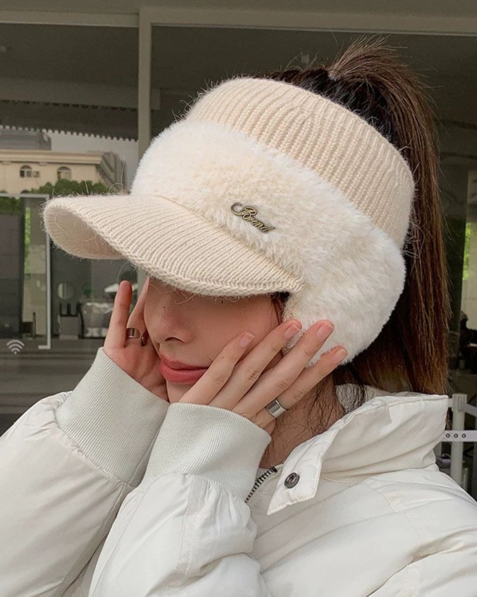 耳あて付き ファーバイザーキャップ ｜冬用 防寒 ニット帽 ゴルフ CH829 - Chamule