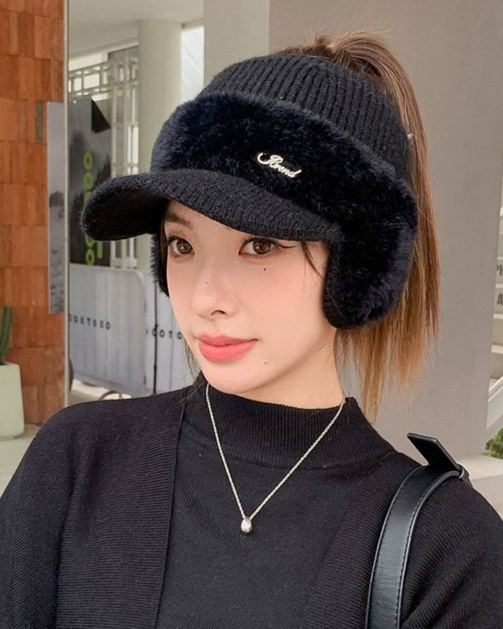 耳あて付き ファーバイザーキャップ ｜冬用 防寒 ニット帽 ゴルフ CH829 - Chamule