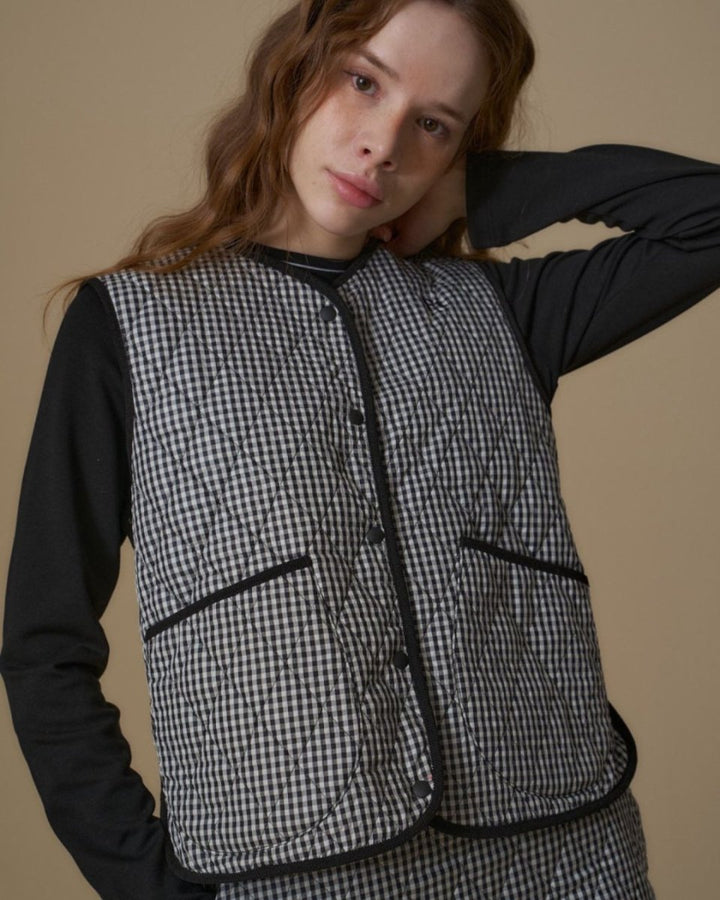 ギンガムチェック　キルティングベスト　セットアップ【上下別売り】　CH855 - Chamule