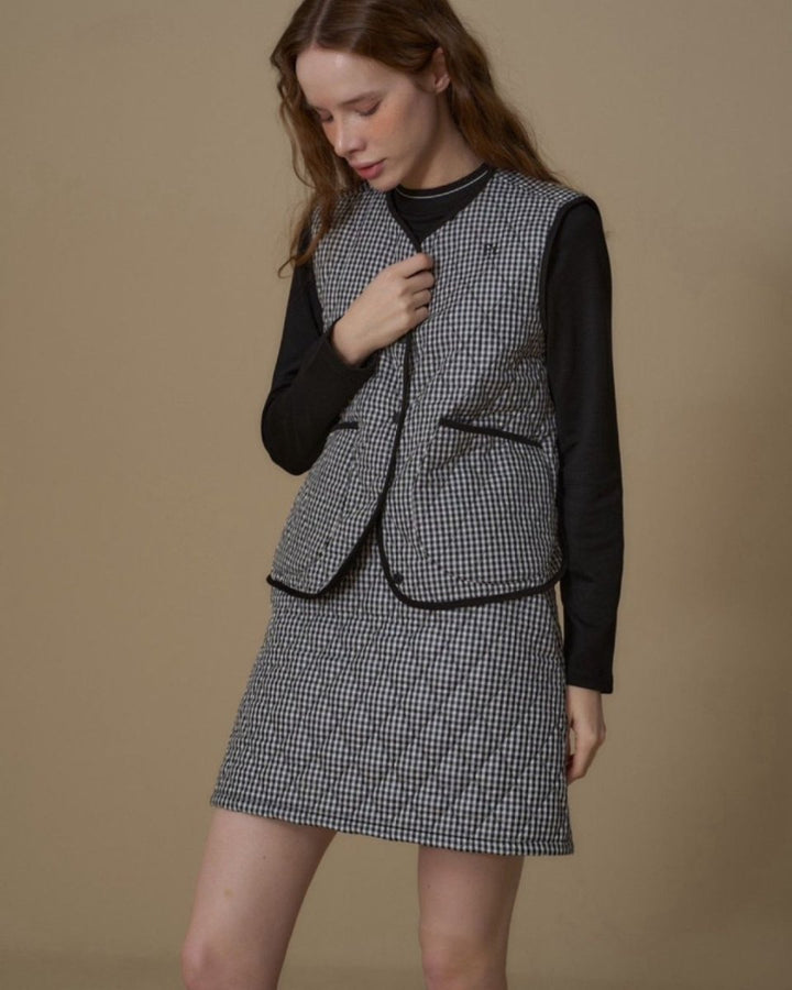 ギンガムチェック　キルティングスカート　セットアップ【上下別売り】　CH856 - Chamule