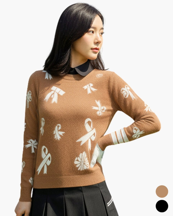 リボン柄ラウンドニット CH881 - Chamule