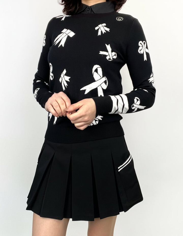 リボン柄ラウンドニット CH881 - Chamule