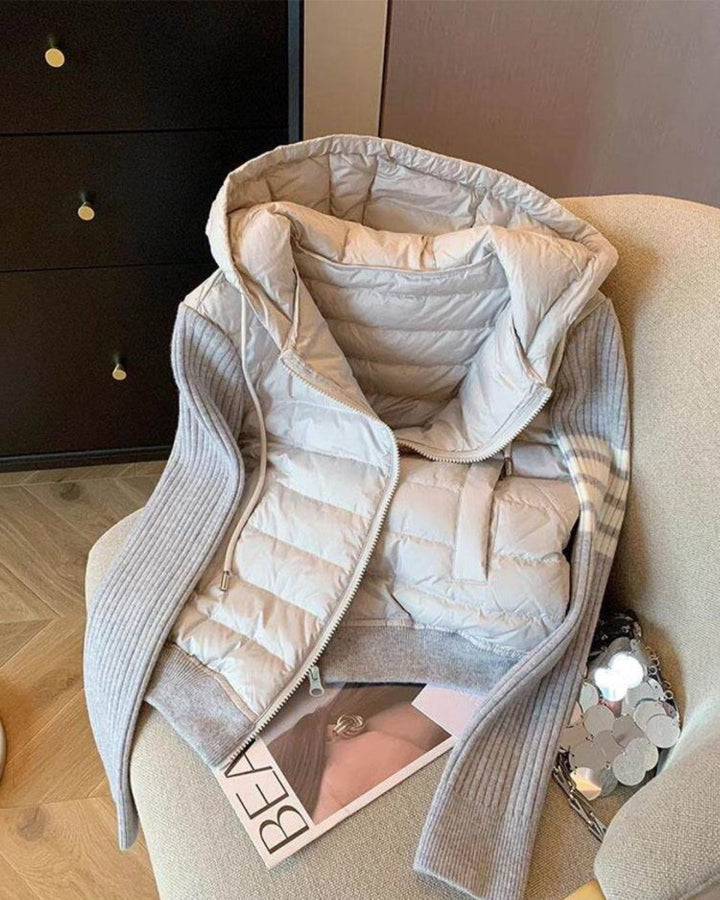 Clean up the warehouse and recover the leak! Patchwork knit drawstring hooded padded jacket. Women's versatile lightweight padded jacket for Fall/Winter 2024.
