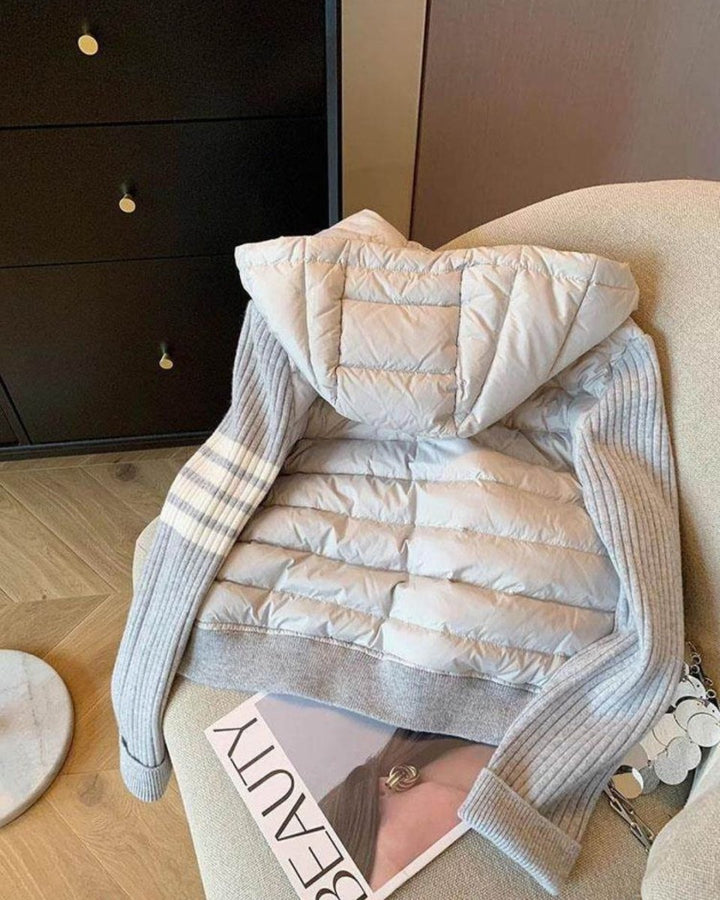 Clean up the warehouse and recover the leak! Patchwork knit drawstring hooded padded jacket. Women's versatile lightweight padded jacket for Fall/Winter 2024.