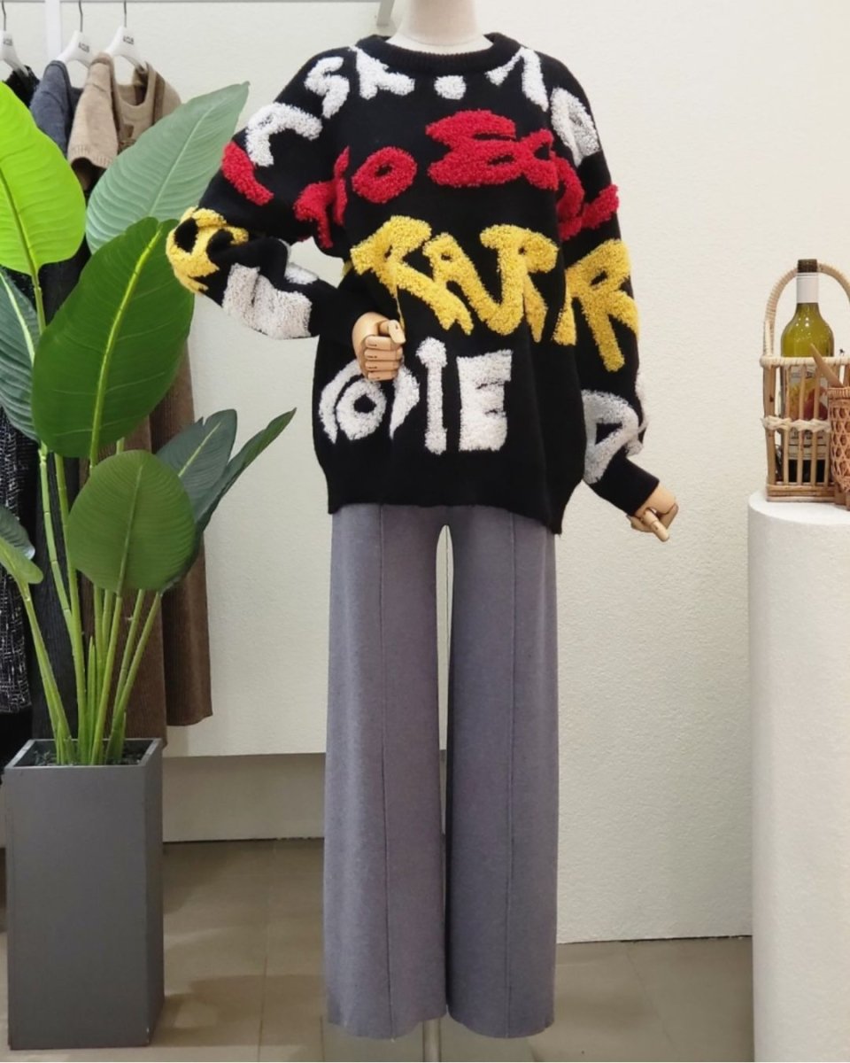 グラフィックシャギーロゴ ニットトップス　CH968 - Chamule