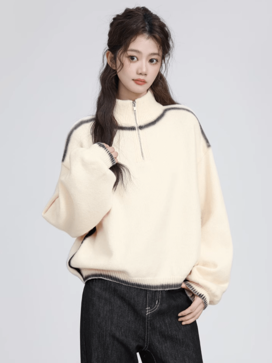 ハーフジップタートルネックゴルフニット - Chamule ハーフジップタートルネックゴルフニット - Chamule