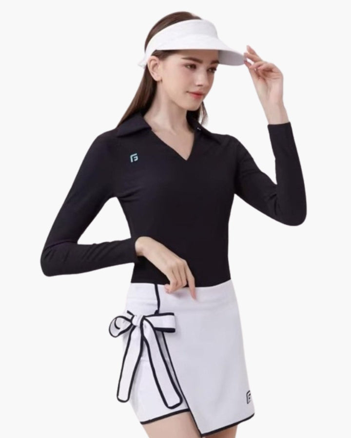 Vネックカラートップス＆リボンラップスカート【セットアップ可】CH1036 - Chamule