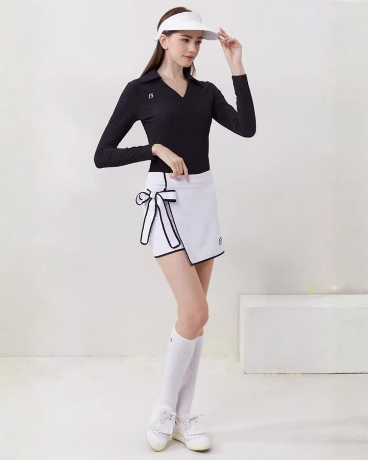 Vネックカラートップス＆リボンラップスカート【セットアップ可】CH1036 - Chamule