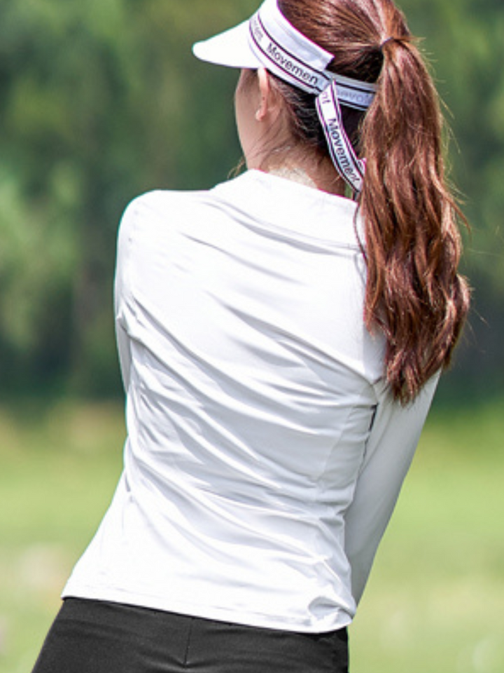 Pakaian golf, jaket putih lengan panjang dan rok pendek set ch225