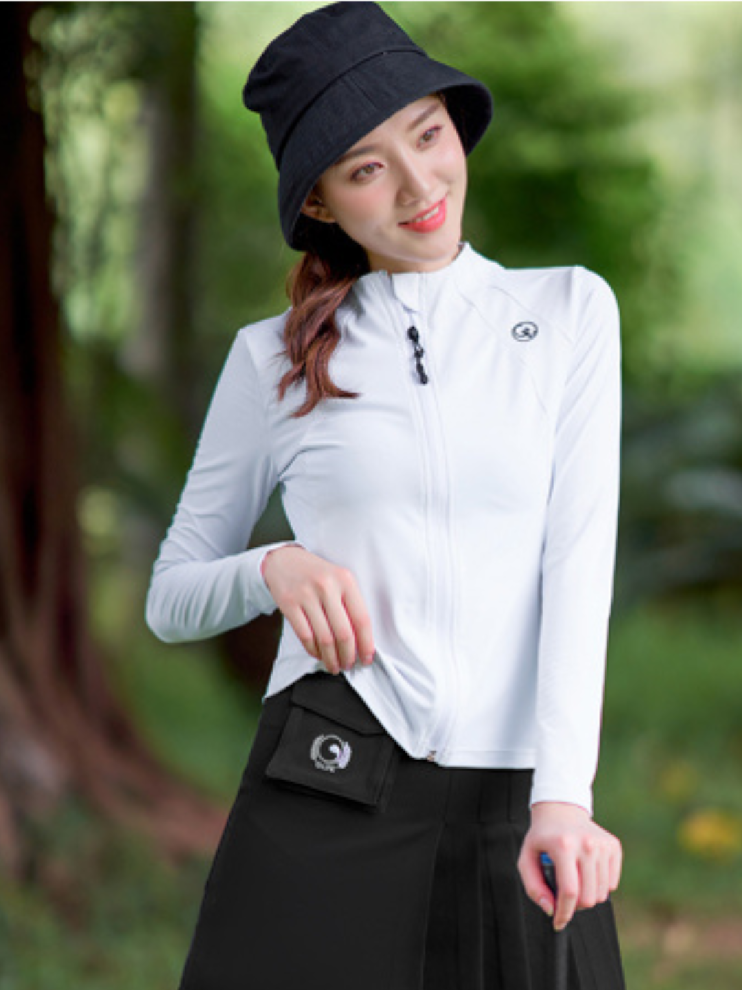 Golf wear white long sleeve jacket & short skirt set ch225
